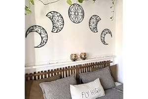 LEEWENYAN 5 Piezas Fases de la Luna para colgar en la pared,3D Boho Madera Fase de Moon Phases Arte Decoración Dormitorio Sala Sin Perforaciones decoración bohemia,habitación de los niños,dormitorio-negro (A2)