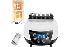 JOPWUE 1500W Portable Electric Clothes Dryer with Remote Control,Energy-Efficient Heated Clothes Drying,Four Levels Adjustable Timer Cloth Drying Silent,House Laundry,Negative Ion Purification (White)