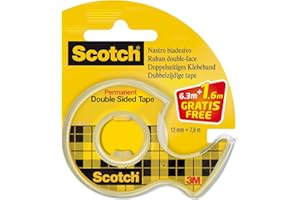 Scotch Ruban Adhésif Double-Face - 1 Rouleau 12,7 mm x 7,89 m sur dévidoir manuel (25% GRATUIT) - Idéal pour le Bureau et l'École