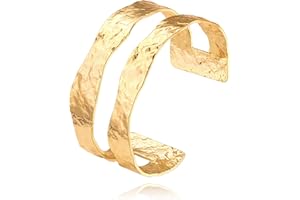 CANEVINKA Statement Hammered Gold Cuff Bangle Bracelet Boho Chunky Stackable Bracelets Dainty Adjustable Gold Wide Bracelets for Women