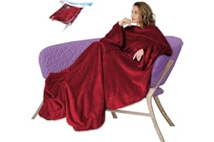 SUNDOM Decke mit Ärmeln - Kuscheldecke Flanell mit Kompressionsbeutel, Erwachsene Ärmeldecke Ganzkörperdecke, Vordertasche zur Aufbewahrung, Verdickte Weich Fleecedecke für Sofa, Büro, Geschenk, 170x200 cm