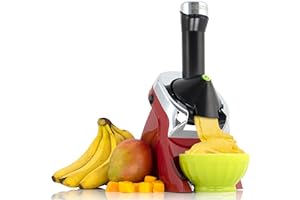 Yonanas 988RD Deluxe Frozen Dessert Maker Premium Chrome Design Dairy Fruit Soft Serve is Vegan Alternative to Ice Cream BPA Free Dishwasher Safe Includes 75+ Recipes, 200 Watts, Red