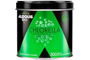 ALDOUS BIO 500 Pure Organic Chlorella Tablets | 1500mg per Dose | Broken Cell Wall | with Chlorophyll | 100% Natural Detox | Gut Health | Organic Vegan Protein Powder Tablets