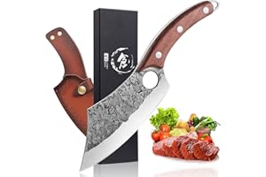 Dream Reach Coltello per disossare Coltello forgiato con struttura a martello Coltello da cuoco macellaio Mannaia da carne Coltello da esterno con fodero in pelle per cucina Barbecue Escursione