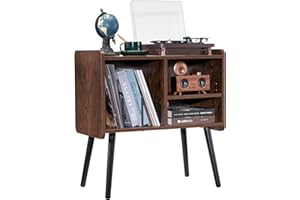 VEVOR Gabinete Tocadiscos de 2 Niveles Soporte para Tocadiscos con Capacidad hasta 100 Álbumes Gabinete para Discos de Vinilo de Madera Estantes Extraíbles y Altura Ajustable para Sala de Estar