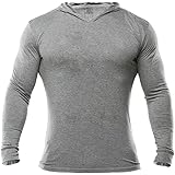 Mens Gym Slim Long Sleeve Bodybuilding Hoodies Sports Top Shirts Cotton and Spandex