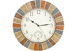eYotto 13 Inch Large Garden Clocks Outdoor Waterproof, Wall Clock with Thermometer, Weatherproof Non-Ticking Battery Operated for Patio, Pool, Lanai, Fence, Porch, Garden, Bathroom Gift