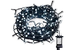 WISD Christmas Tree Lights - 200 LED 22.8M Xmas Fairy Lights on Green Cable with Timer and Memory - Indoor Outdoor String Lights Mains Powered for Garden Bedroom Party Decoration (Cool White)