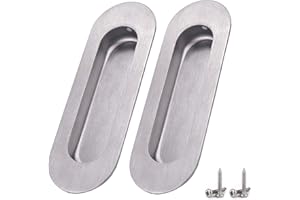 NewZC Paquet de 2 Poignées de Porte à Porte Coulissantes Poignée Ovale Encastrées en Acier Inoxydable Brossé Satiné Poignée Cachée pour Porte Coulissante Armoire Placard Tiroir– Argent