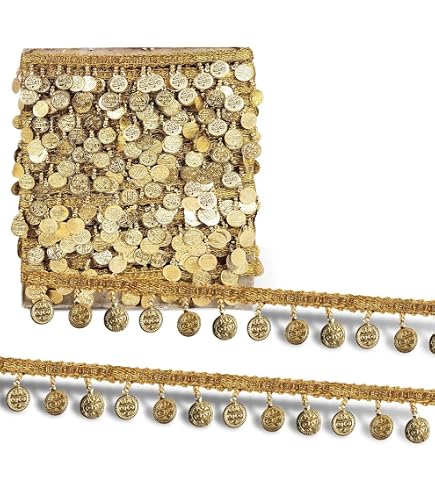 CRAFTLOVE Pearl & Gold Latkan Bead Lace Border - 9.2 Yards, 3cm Wide For Saree, Blouse, Dupatta, Crafts - View #2