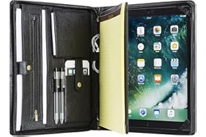 CALFINDER Surface Pro 3/Pro 4/New Surface Pro - Cartella portadocumenti in vera pelle lavorata a mano, formato A4, con chiusura lampo, colore: nero iPad Pro 12.9（2018） Nero