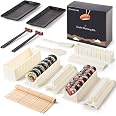 Kit Sushi Maker Virklyee 17 Pièces - 8 Moules Formes, Rouleau Bambou, Baguettes, Assiettes - Noir