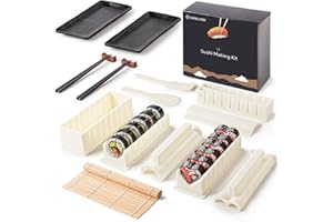 Virklyee Sushi Maker Kit 17 piezas moldes de sushi arroz rollo kit sushi con 8 formas con DIY kit de sushi, platos de sushi, rollos de bambú de sushi y palillos (blanco)