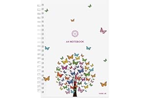 VABE UK A4 Notebook Lined - 200 Pages A4 Wirebound Notebook (100 Sheets) - 100gsm Spiral Ruled Book - Classic A4 Lined Notepad with Thick Laminated Cover (Pack of 1, Butterfly Tree Design)