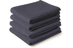 Encasa XO Paños y paños de Cocina de algodón Gris | Toalla de té de Tejido Plano y Tipo gofre | Juego de paños de Cocina | 70x45 cm | Reutilizable y de Secado rápido Juego de 4