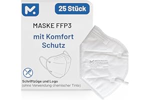 25 FFP3 Mund- und Nasenschutz Maske mit EC Zertifizierung, 5 Lagige Maske ohne Ventil, Staub- und Partikelschutzmaske, medizinische Schutzmaske mit hoher PFE-Filtereffizienz ≥ 99, 25 Atemschutzmaske