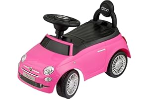 Baroni Toys Macchinina Cavalca Bambini 12-36 Mesi, Fiat 500, Rosa, 28x60x23 cm