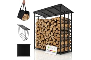 Juskys Kaminholzregal mit Dach – wetterfest, mit UV-beständiger Plane, erhöhter Boden & einfacher Montage, ideal für Outdoor-Lagerung
