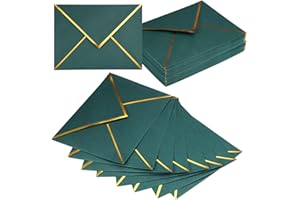 LUMINARYLAIR 50 sobres de invitación con borde dorado, tamaño C5, 13,5 x 18,5 cm, color verde, adhesivo húmedo, con apertura en forma de V, sobres de invitación, elegantes para bodas, tarjetas de felicitación