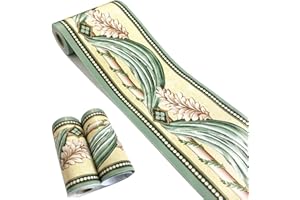 Mesoar Self Adhesive Vintage Green Floral Rattan Wallpaper Border Peel Stick Decorative Ceiling Sticker Molding Border 10cm by 32.8ft