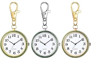 JewelryWe Taschenuhr mit Karabiner Schlüsselanhänger Quarzuhr Analog Strass Uhr für Ärzte Krankenschwestern Sanitäter Köche Gold Weiß