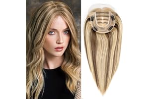 ORIGINEA Topper per capelli umani da donna per diradare i capelli 150% densità fatto a mano con pizzo frontale 100% veri capelli umani clip in pezzi mono base 14x15cm (30cm-70g, 4/27#)
