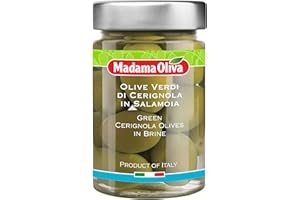 MADAMA OLIVA, Olive Verdi Cerignola in Salamoia, Olive dal Gusto Delicato e dalla Polpa Carnosa, Senza Aggiunta di Conservanti, 100% Made in Italy, Vaso in Vetro da 295 gr