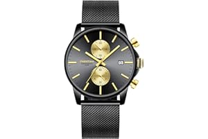AFFUTE Orologi da uomo moda sport al quarzo analogico nero maglia acciaio inossidabile impermeabile cronografo orologio da polso automatico data