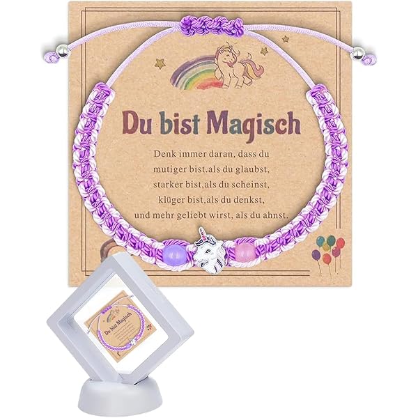 Mezrkuwr - Pulsera Infantil De Unicornio Con Cuerda Trenzada Ajustable, Tarjeta De Regalo, Color Morado