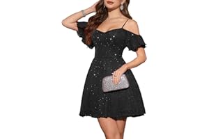 Meetjen Women's Sparkly Off Shoulder Prom Dress 2025 A line Tulle Spaghetti Straps Short Cocktail Dresses