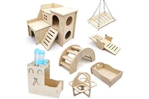 zhongko 8 Stück Hamster Spielzeug aus Holz Hamster Zubehör Inklusive Hamster Haus,Wippenbrücke,Schwingen und Kessel Hamsterversteck Haus Trainingsspielzeug für Hamster,Zwerghamster,Kleine Haustiere