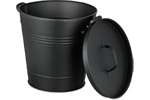 Relaxdays ashebehållare med lock, 19 liter, rund asheton med grepp