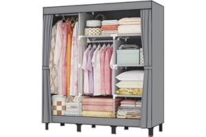 LOEFME Armadio in Tessuto, Armadio Salvaspazio, Armadio Tessuto con 2 Robuste Aste Pensili, Ripostiglio per Camera da Letto, 172 x 130 x 45 cm (grigio)