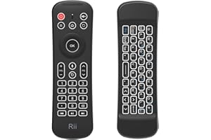 Rii Mini MX6+ (Wireless + IR) - Telecomando con Mouse giroscopico, Tastiera retroilluminata e Microfono integrati per Smart TV Android, TV Box, PC Windows e Mac