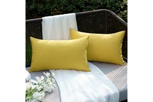 EMEMA Funda Cojines Exterior Impermeable Fundas de Almohadas de Lino de Sofá Almohadas Decorativas Modernas para Salón Cama Silla Oficina Dormitorio Habitacion Lumbar 2 Piezas 30x50cm Amarillo