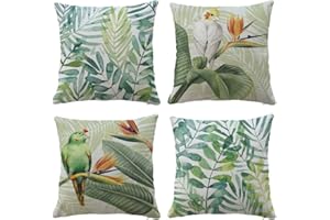 Hangood Cushion Cover Set of 4pcs Green Flower Bird Home Garden Outdoor Indoor Throw Pillow Case Sofa Chair Living Room 18x18 inch Pillowcase 45x45cm