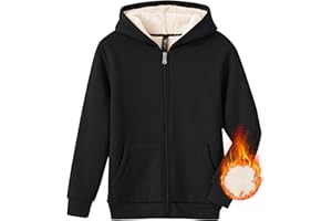 MoFiz Sweat à Capuche Zippé Garçon Veste en Polaire d'hiver Manteau Chaud Épais Doublure Hoodie pour Enfants 6-18 Ans