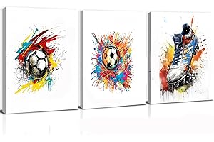 KEPUARM Lot de 3 posters aquarelle de football pour chambre d'enfant garçon,Tableau mural avec cadre Poster Football Chambre D'enfant,Décoration Murale de Salon pour chambre de garçon (12x16inch,le football)