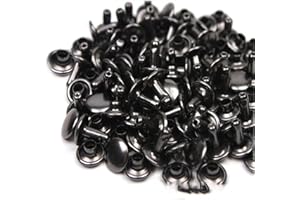 Mcoser 150 Sets Gun Black Leather Rivets 6mm x 10mm Tubular Metal Studs Double Cap Rivet for DIY Leather Craft