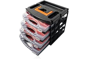 HMH-Shop Sortierbox 32x28x30 cm Kleinteilemagazin mit 4 Schubladen je 30x26x6 cm Sortimentskasten aus PP Organizer Sortierboxen für Kleinteile Sortierkasten