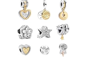 NHEMEYLP 9PCS Spacer Beads Charms for Bracelet Making, Pink Pendants Beads for Jewelry Making, Polished Charms for Pandora Bracelet, Jewellery Gifts for Mom Girls Teen Family, Golden