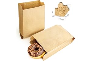 Majillux 100 Sacchetti di Carta Kraft 14 x 23 x 7 cm, Sacchettini Carta Piccoli per Alimenti, Buste di Carta, Sacchetto Pane - Sostenibili e Riciclabili - Prodotte in Europa