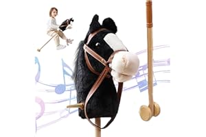 TADOIOOY Horaire de bâton avec Effets sonores réalistes en Peluche 39 Tall Halloween Hobby Cheval avec Roues et pôle en Bois