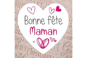 ETICRÉA 36 Étiquettes cadeaux BONNE FÊTE MAMAN - Taille 35 x 35 mm - Stickers autocollants en forme de coeur