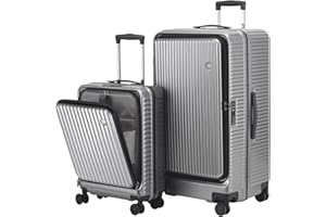 TydeCkare 2 Pieces 20/29 39 * 20 * 55cm & 40 * 37 * 77cm Aluminum Luggage Set, 360°Universal Wheels & Adjustable Handle, Lightweight Hardshell ABS+PC Suitcase with TSA Lock, Gray