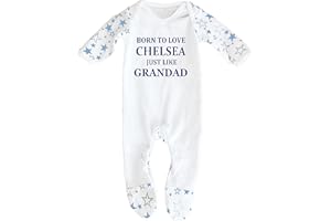 Bebe Dory Chelsea Baby Sleepsuit - 'Born To Love Chelsea Just Like Grandad- Soft 100% Combed Cotton Football-Themed Baby Sleepsuit for Football Fans