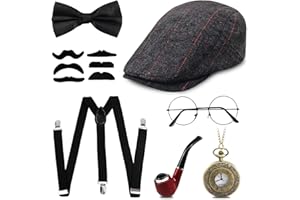 GRANTOP 1920s Gatsby Fancy Dress Accessories Set, Costume Kit with Hat, Bow Tie, Pocket Watch, Suspender, Glasses