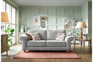 Abakus Direct 3 Seater Sofa - Elegant Ingrid 3 Seater Sofas for Living Room with Soft Luxury Braided Chenille Fabric | Sophisticated Living Room Furniture in luscious Ash Grey| 215Wx95Dx90H