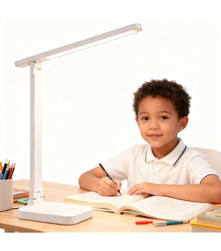 LED Desk Lamp Set Of 2 – 3 Dimming Levels, Touch Control, Eye-Care Light, DC Or Battery Powered, Flexible Neck (White)