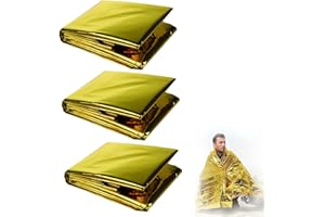 Hioip 3 Pcs Manta de Emergencia, Manta Termica Supervivencia Reutilizable, Mantas Reflectantes de Supervivencia, Ideal para Rescate Protege del Frío, la Lluvia, el Viento, 210 ×160 cm (Oro/Plata)